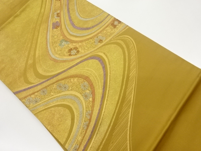 JAPANESE NAGOYA OBI / WOVEN FLOWER & ABSTRACT